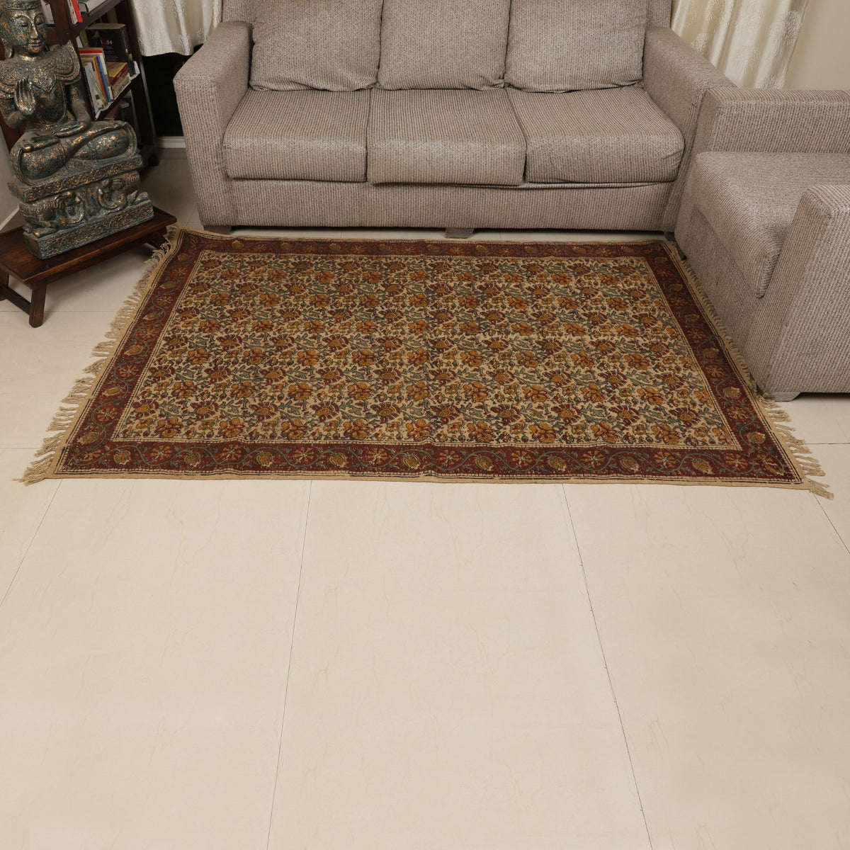 Large Cotton Yoga Mat - 6x4 feet (large) Area Rug - Kalamkari Hand Block Printed - Cotton Area/Yoga Rug - Handwoven Cotton Carpet