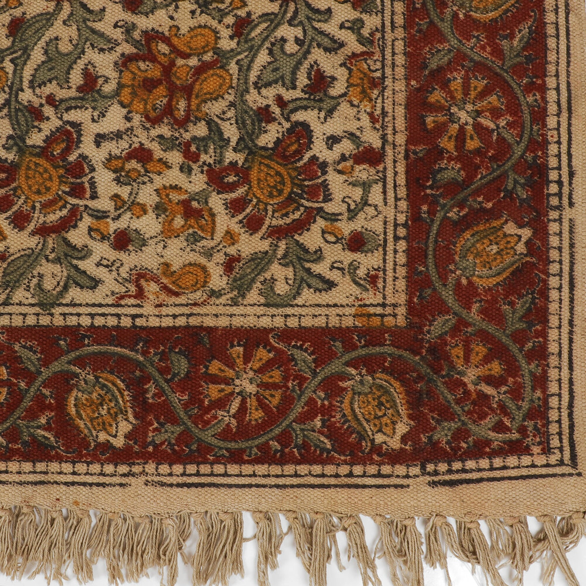 Large Cotton Yoga Mat - 6x4 feet (large) Area Rug - Kalamkari Hand Block Printed - Cotton Area/Yoga Rug - Handwoven Cotton Carpet