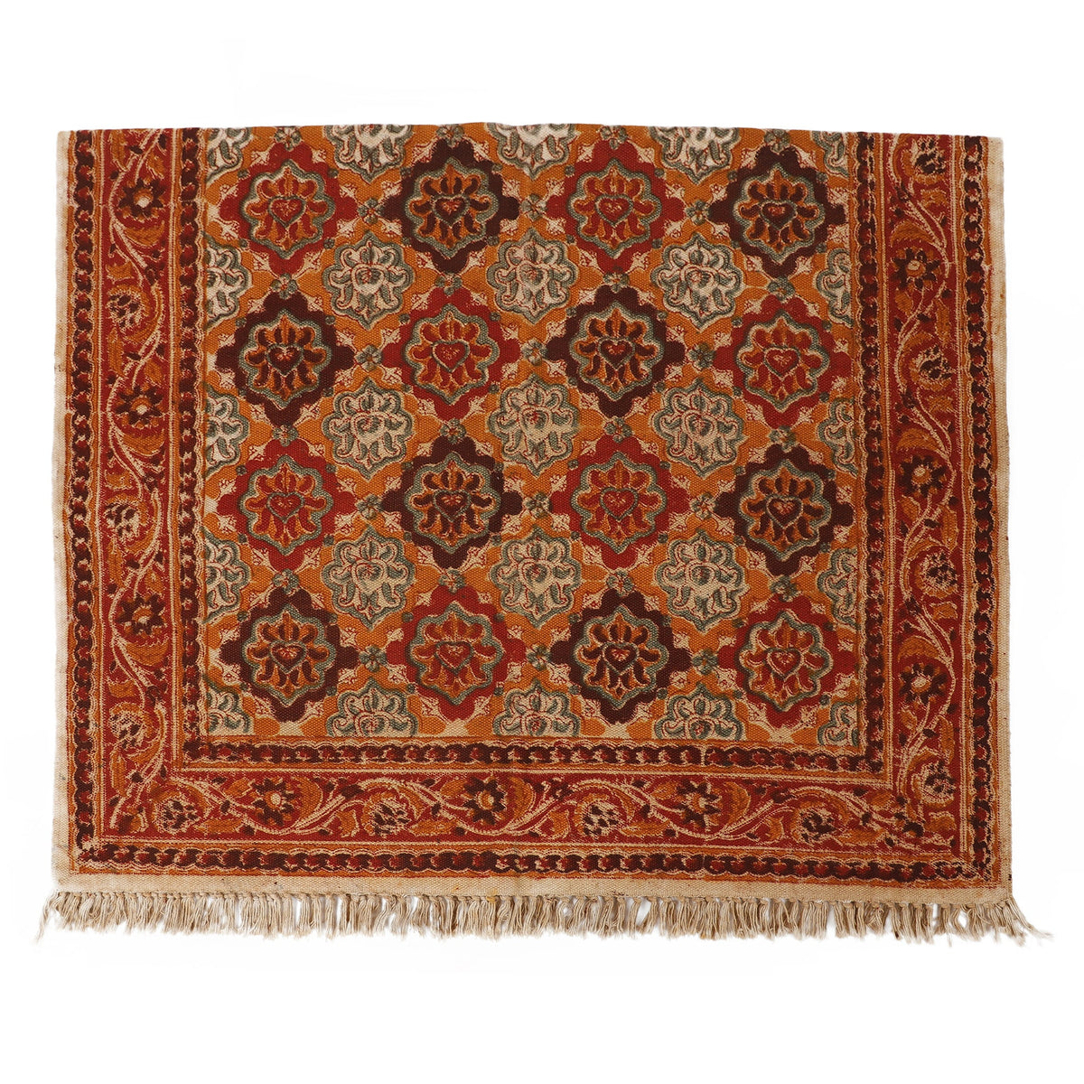 Large Cotton Yoga Mat -  5x3 feet Area Rug - Kalamkari Hand Block Printed - Cotton Area/Yoga Rug - Handwoven Cotton Carpet