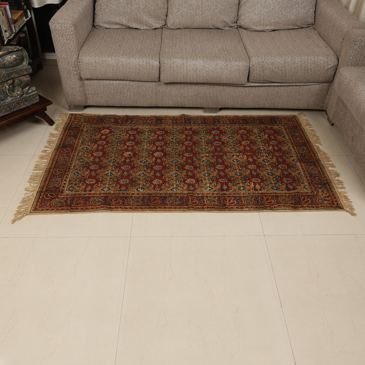 Large Cotton Yoga Mat - 5x3 feet Area Rug - Kalamkari Hand Block Printed - Cotton Area/Yoga Rug - Handwoven Cotton Carpet