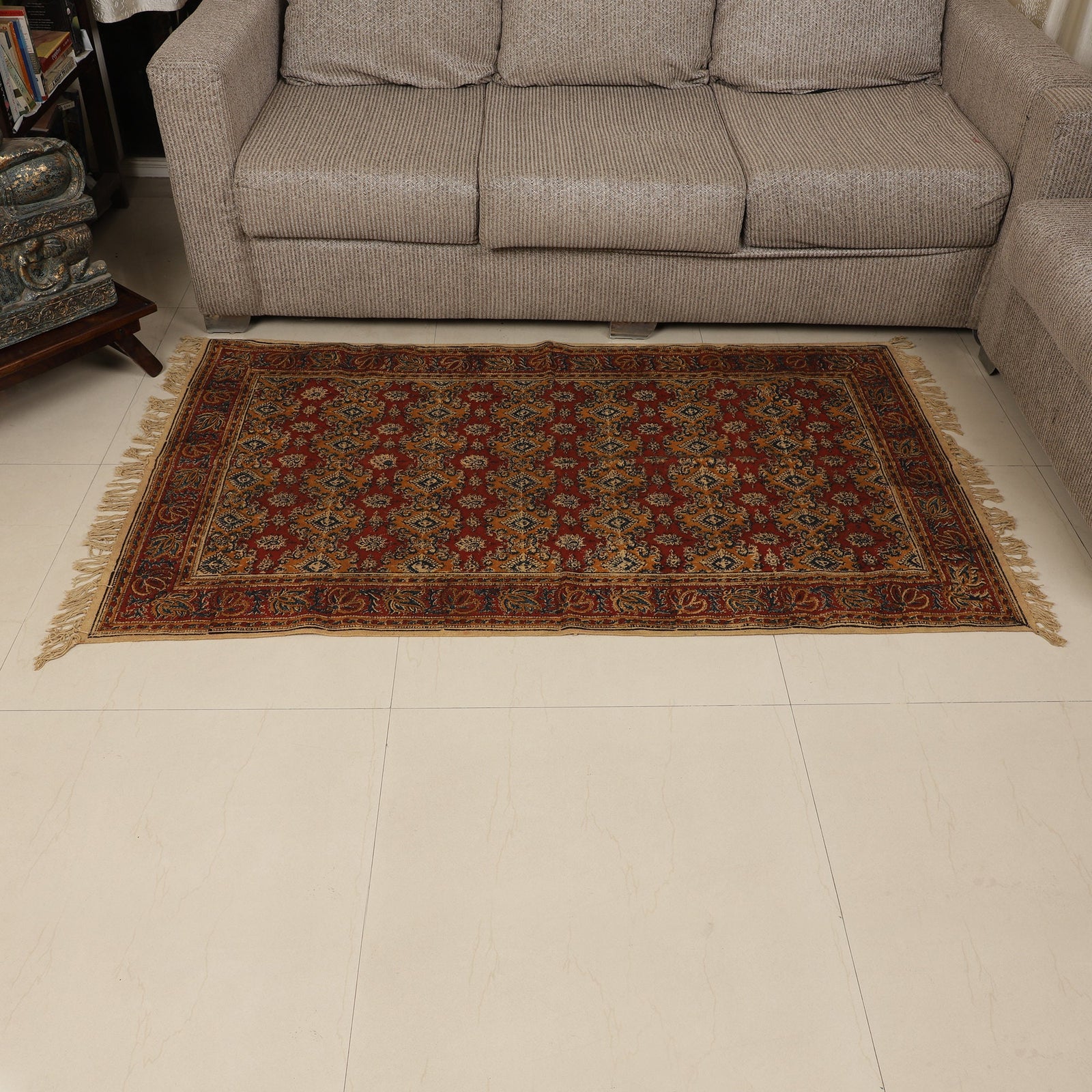 Large Cotton Yoga Mat - 5x3 feet Area Rug - Kalamkari Hand Block Printed - Cotton Area/Yoga Rug - Handwoven Cotton Carpet