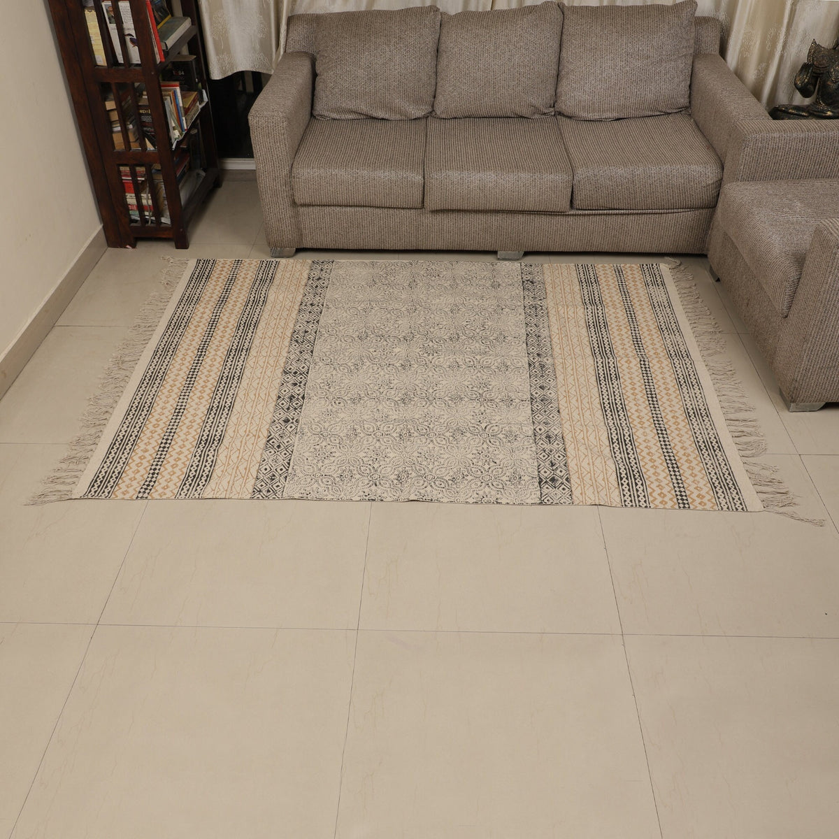 6x 4 feet Area Rug - Hand Block Mat for Yoga, Pilates, Fitness, and Meditation - (Handwoven Area Rug, Mat, Dhurrie, Hand Block-Printed Rug)