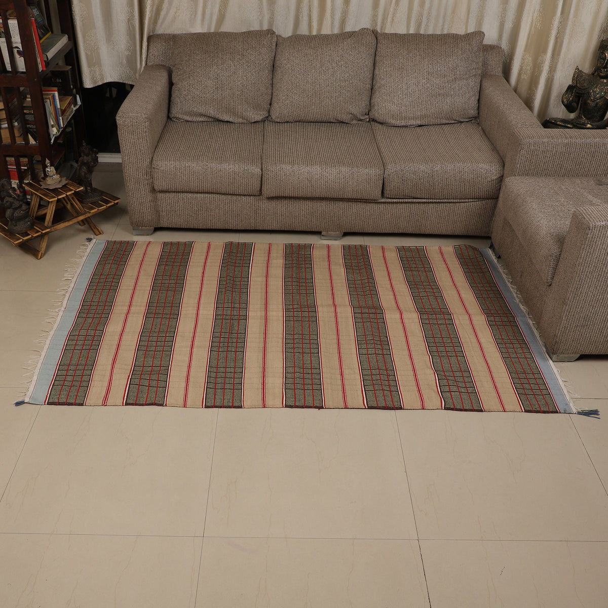 Large Yoga Mat 6x 4 feet  for Yoga, Pilates, Fitness, and Meditation - (Handwoven Area Rug, Mat, Dhurrie, Handspun Cotton Rug)