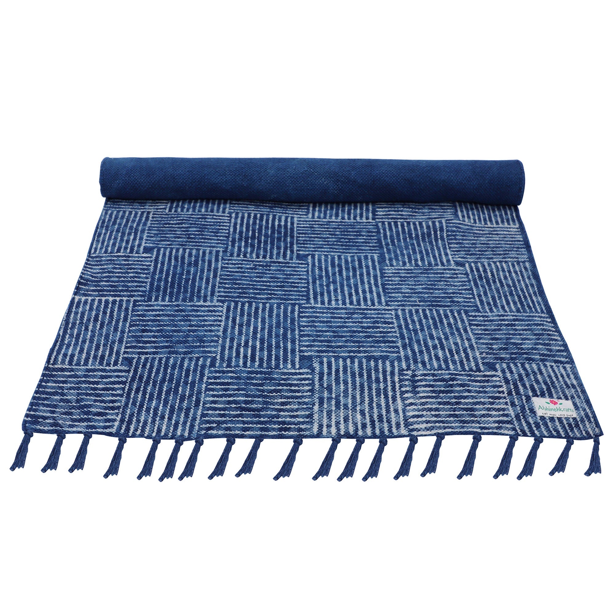 Block Printed Non Slip Indigo Yoga Meditation Mat YogaKargha