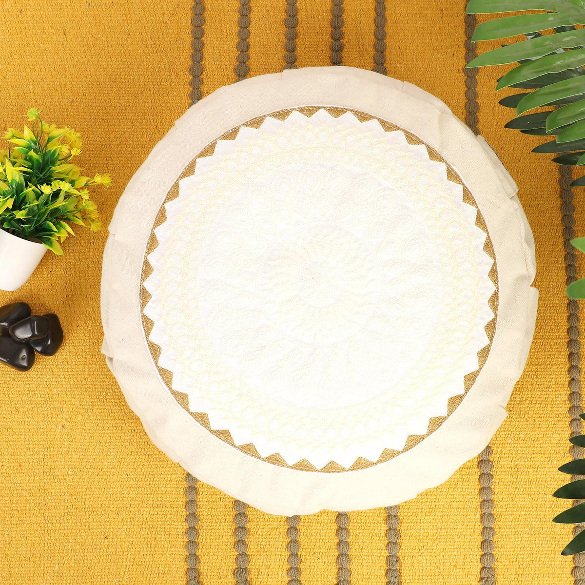 Yoga Meditation Cushion - 16 Inch Extra Large - Seoul  | Handmade Round Zafu Pillow  |Zipped Cover |Washable| Portable - Filling Options