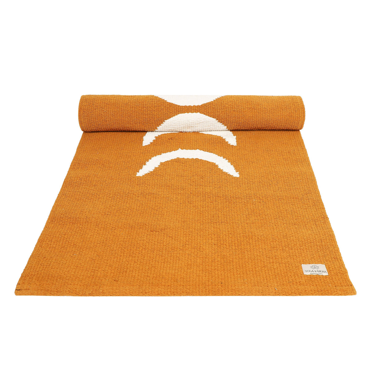 Moon Light Organic Cotton Yoga Mat | Handwoven, Anti-Skid Option | Celestial Moon Phases, Mustard or Black | Eco-Friendly & Gift Ready