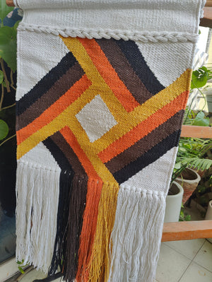 YogaKargha Handwoven Wall Rug, Wall Tapestry, Wall Hanging, Woven Wall Art Home Decor - Made with Upcycled Yarn - Orange Sunset in Tuscany