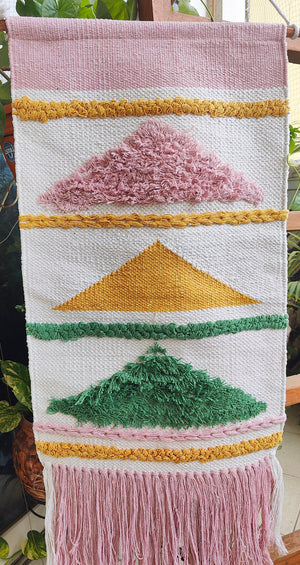 YogaKargha Handwoven Wall Rug, Wall Tapestry, Wall Hanging, Woven Wall Art Home Decor - Made with Upcycled Yarn - Love in Tokyo