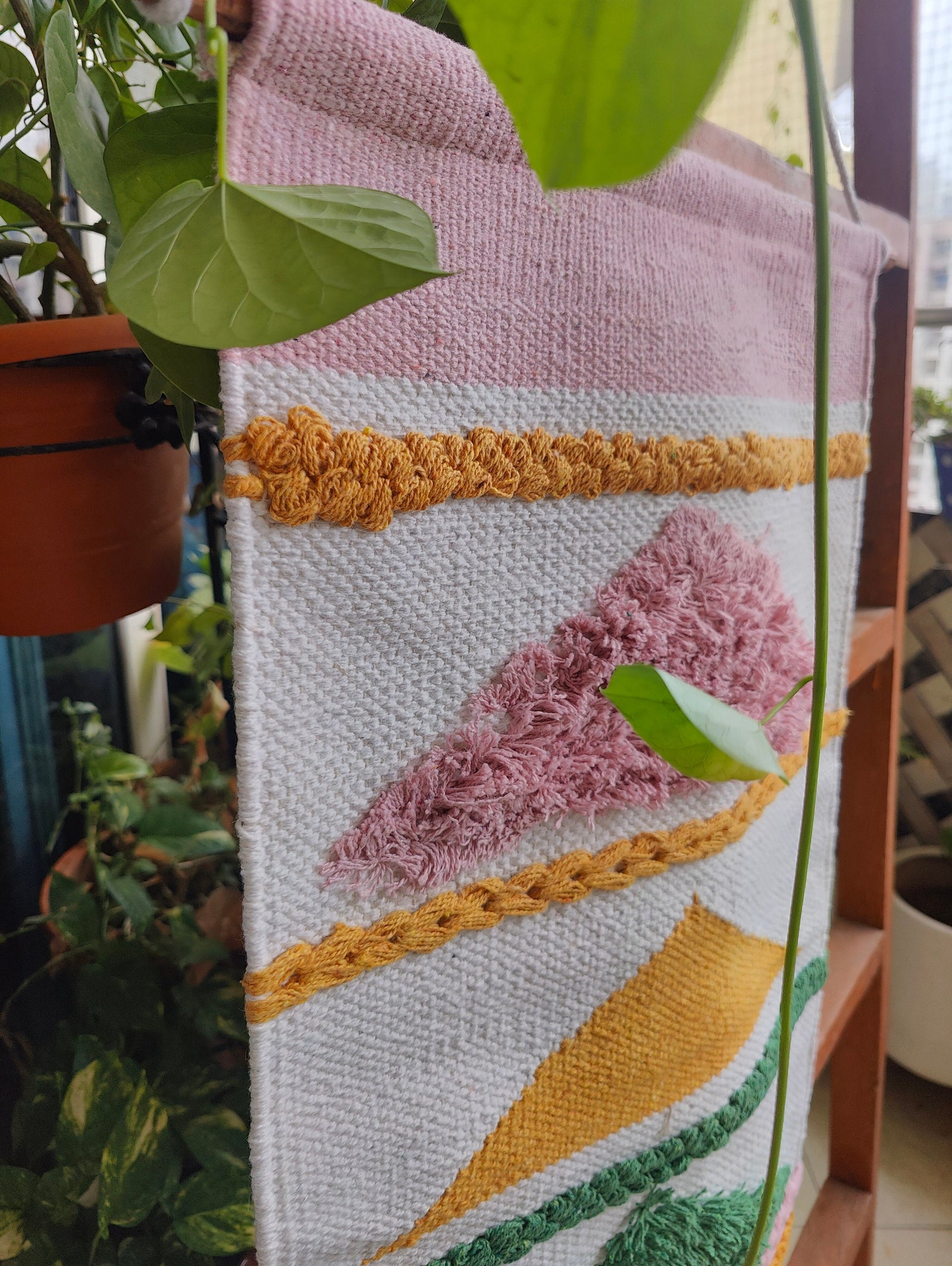 YogaKargha Handwoven Wall Rug, Wall Tapestry, Wall Hanging, Woven Wall Art Home Decor - Made with Upcycled Yarn - Love in Tokyo