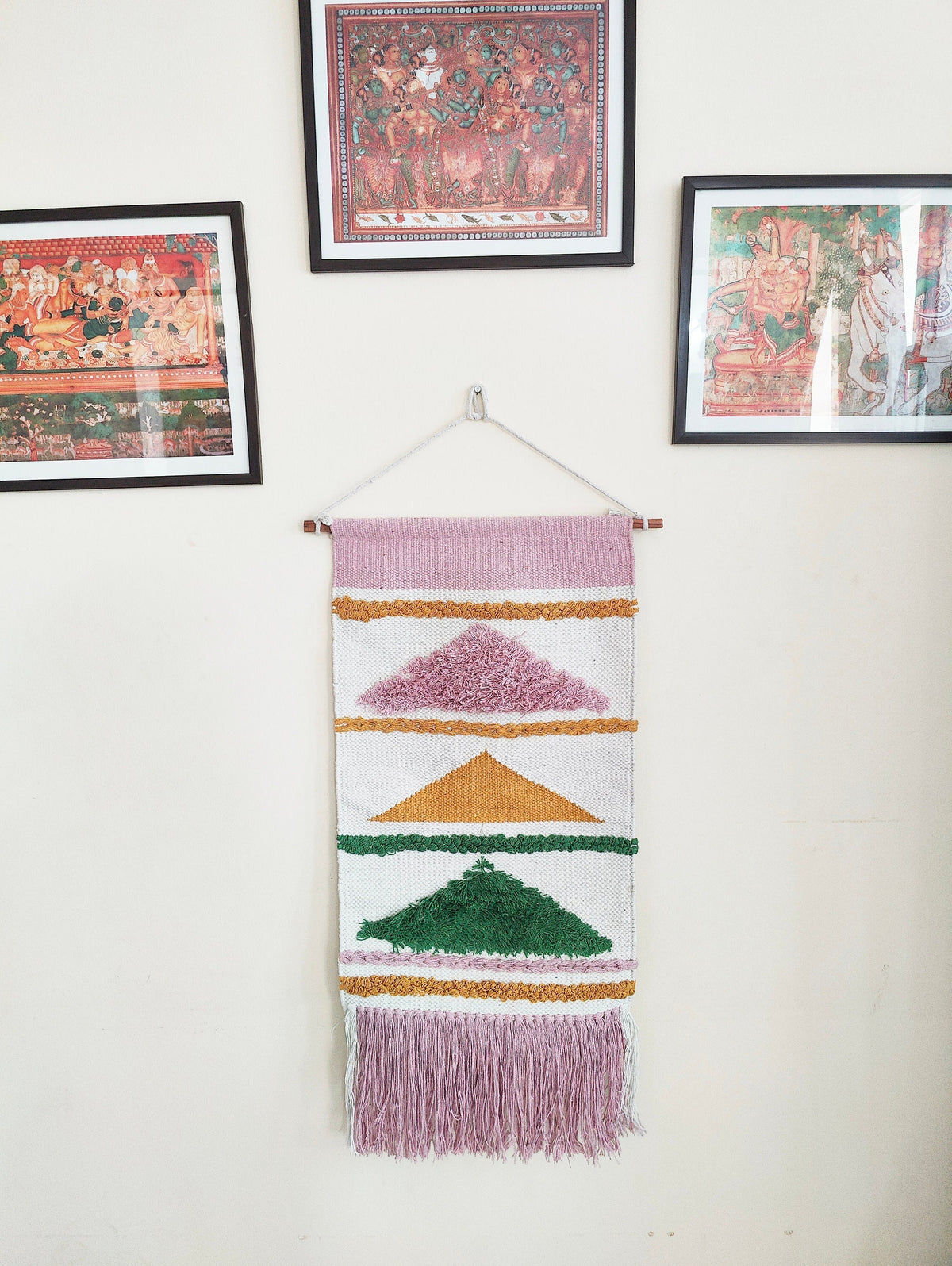 YogaKargha Handwoven Wall Rug, Wall Tapestry, Wall Hanging, Woven Wall Art Home Decor - Made with Upcycled Yarn - Love in Tokyo