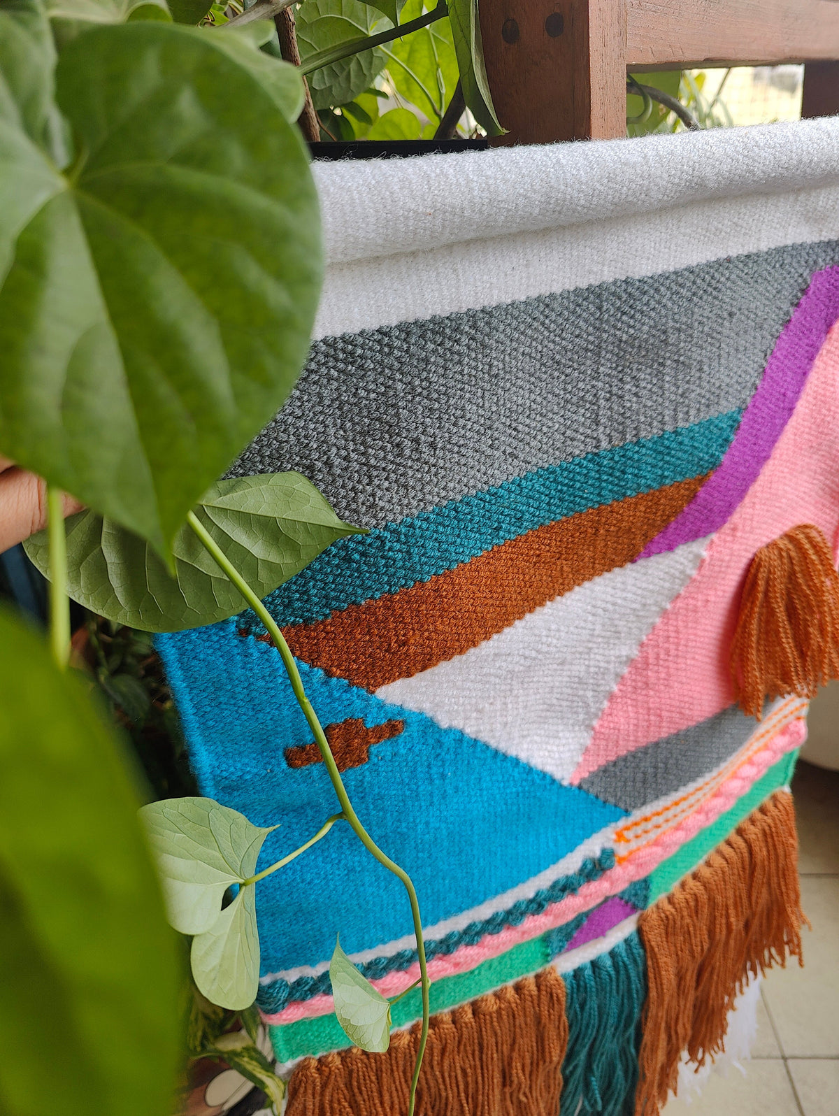 YogaKargha Handwoven Wall Rug, Tapestry, Wall Hanging, Woven Wall Art Home Decor - Made with Upcycled Yarn - Pink City of Royalty Jaipur