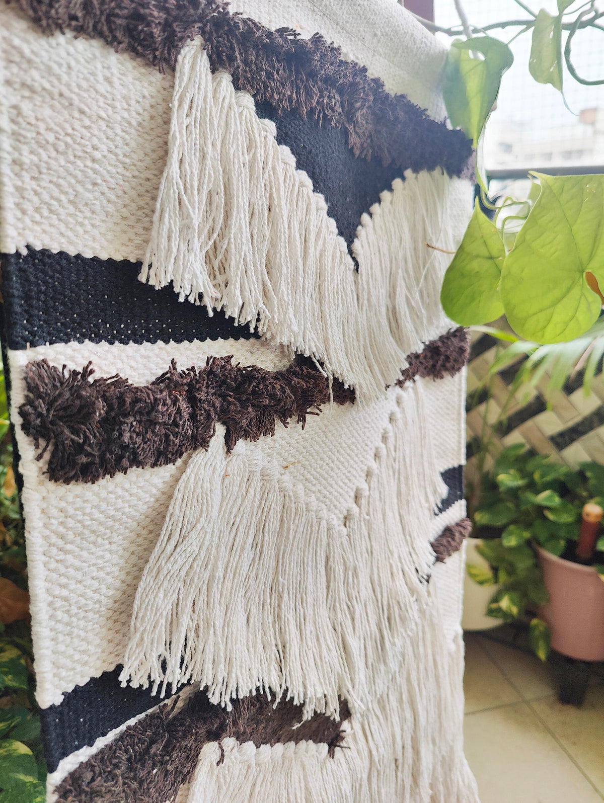 YogaKargha Handwoven Wall Rug, Tapestry, Wall Hanging, Woven Wall Art Home Decor - Made with Upcycled Yarn - City of Kings Lima