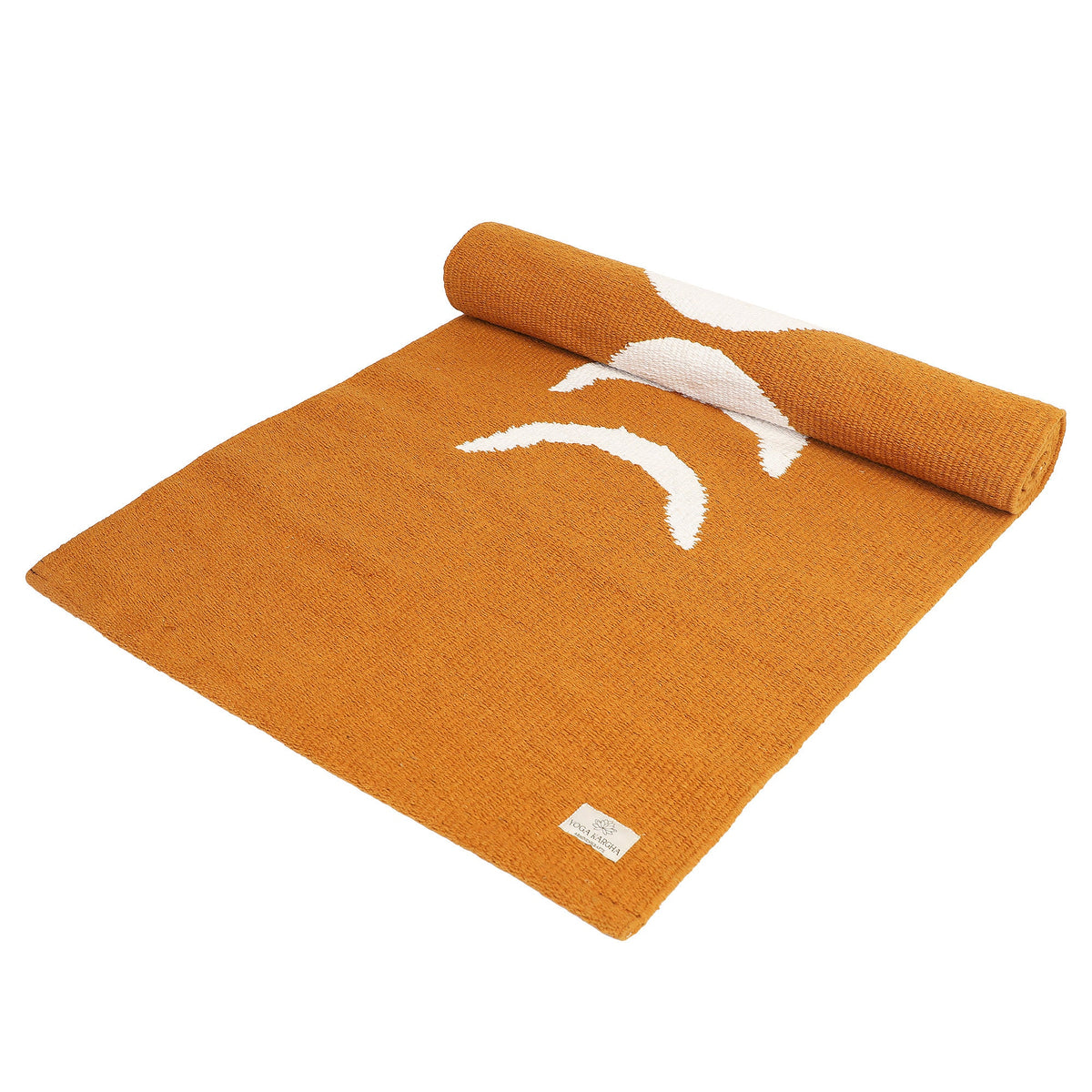 Moon Light Organic Cotton Yoga Mat | Handwoven, Anti-Skid Option | Celestial Moon Phases, Mustard or Black | Eco-Friendly & Gift Ready