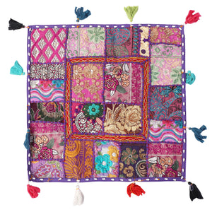 Embroidered Square Cushion Cover, Vintage Wall Hanging - Purple