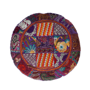 Embroidered Round Cushion Cover, Vintage Wall Hanging -  Purple