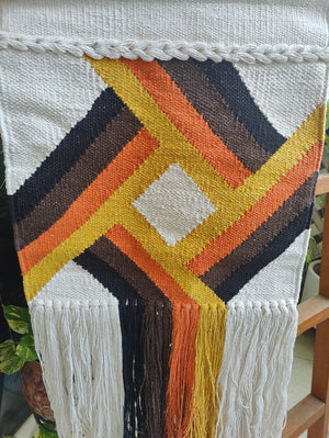 YogaKargha Handwoven Wall Rug, Wall Tapestry, Wall Hanging, Woven Wall Art Home Decor - Made with Upcycled Yarn - Orange Sunset in Tuscany