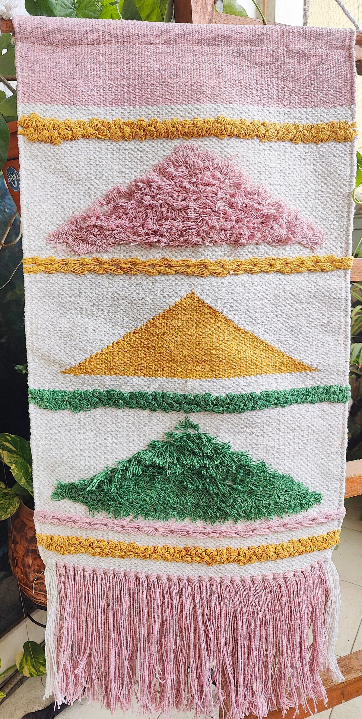 YogaKargha Handwoven Wall Rug, Wall Tapestry, Wall Hanging, Woven Wall Art Home Decor - Made with Upcycled Yarn - Love in Tokyo