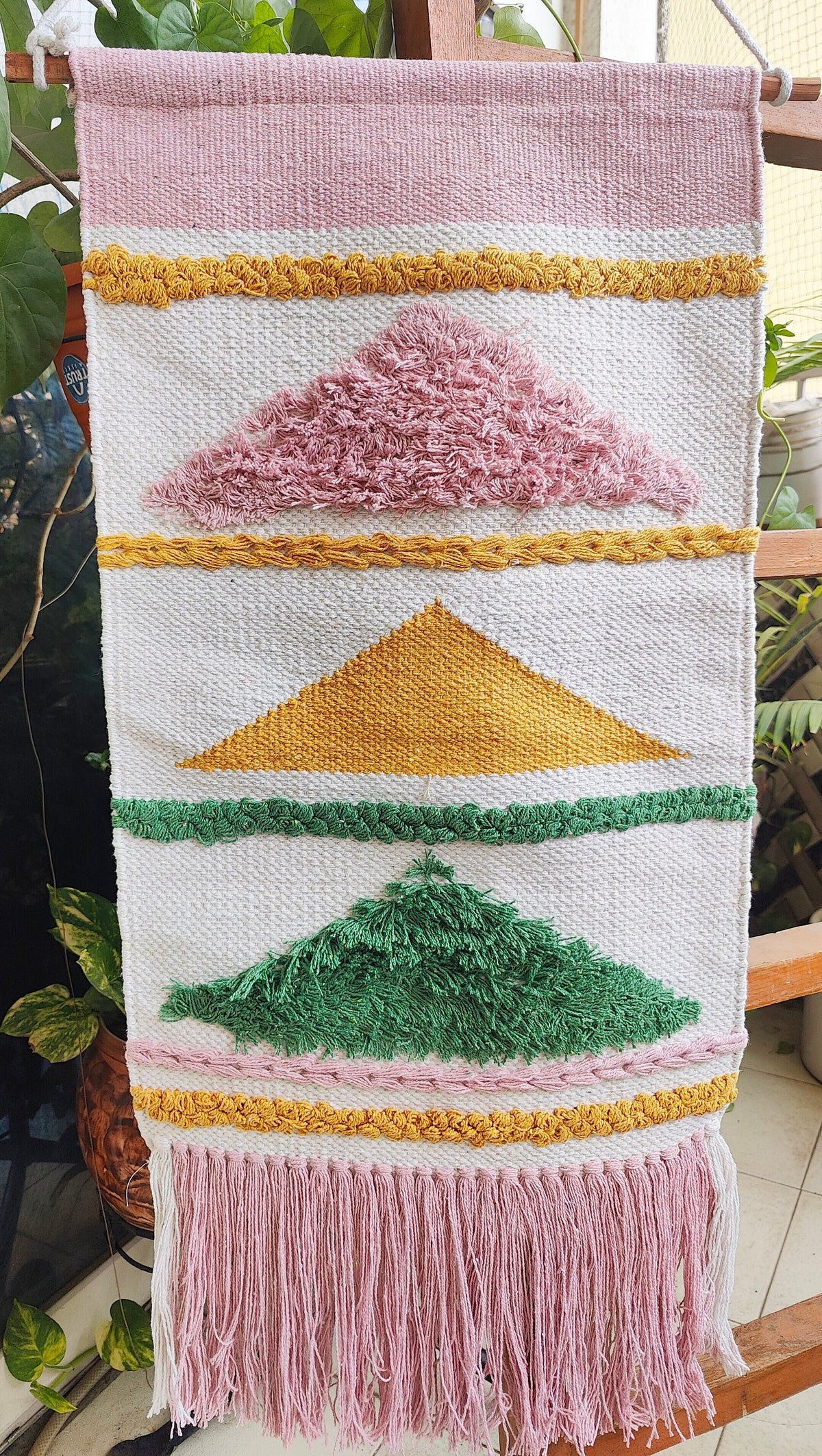 YogaKargha Handwoven Wall Rug, Wall Tapestry, Wall Hanging, Woven Wall Art Home Decor - Made with Upcycled Yarn - Love in Tokyo