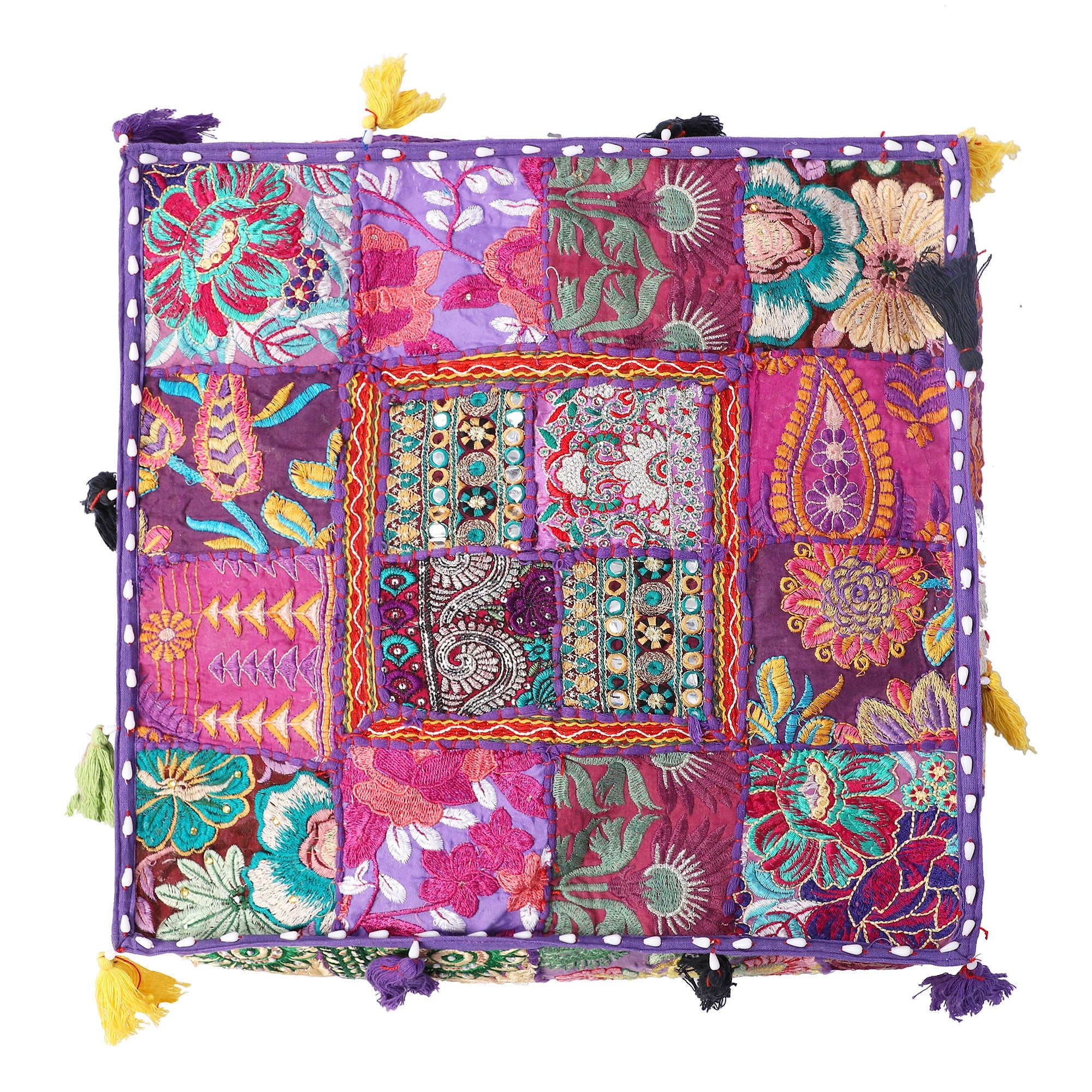 Embroidered Square Cushion Cover, Vintage Wall Hanging -  Purple