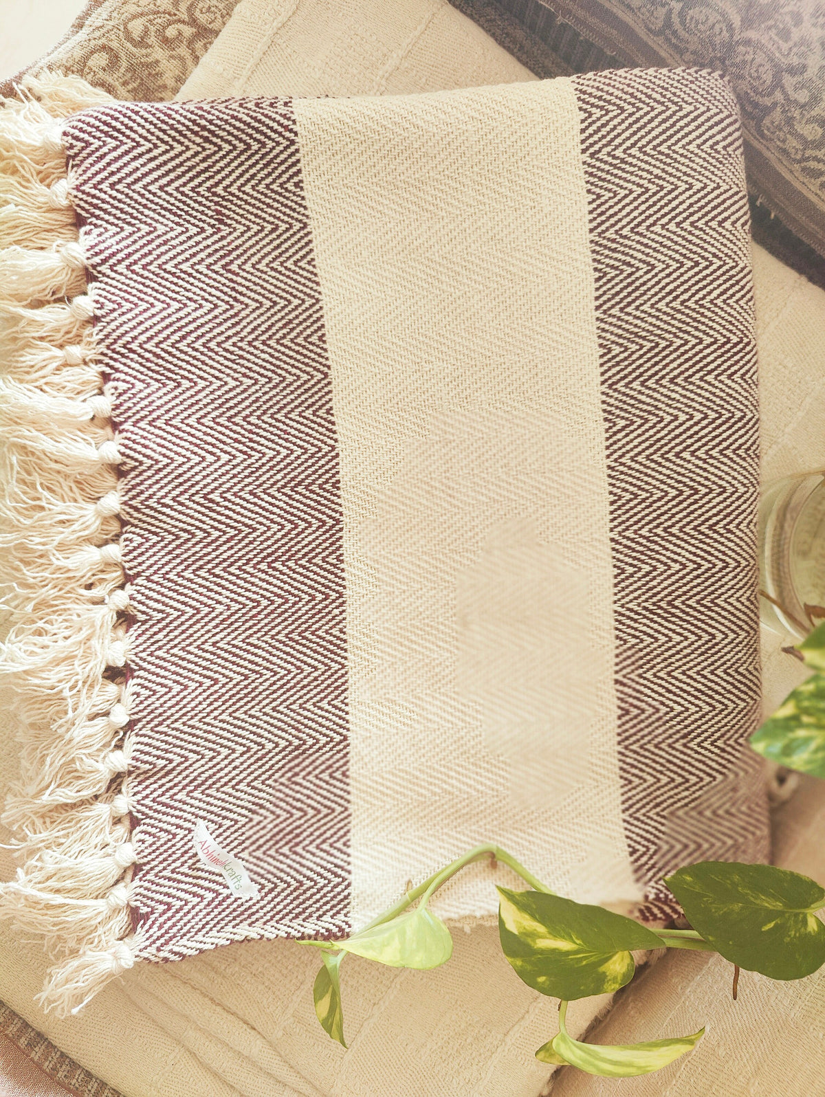 Premium Handwoven Organic Cotton Blanket (Use as bed linen OR yoga/mediation blanket) - Design: Darshan