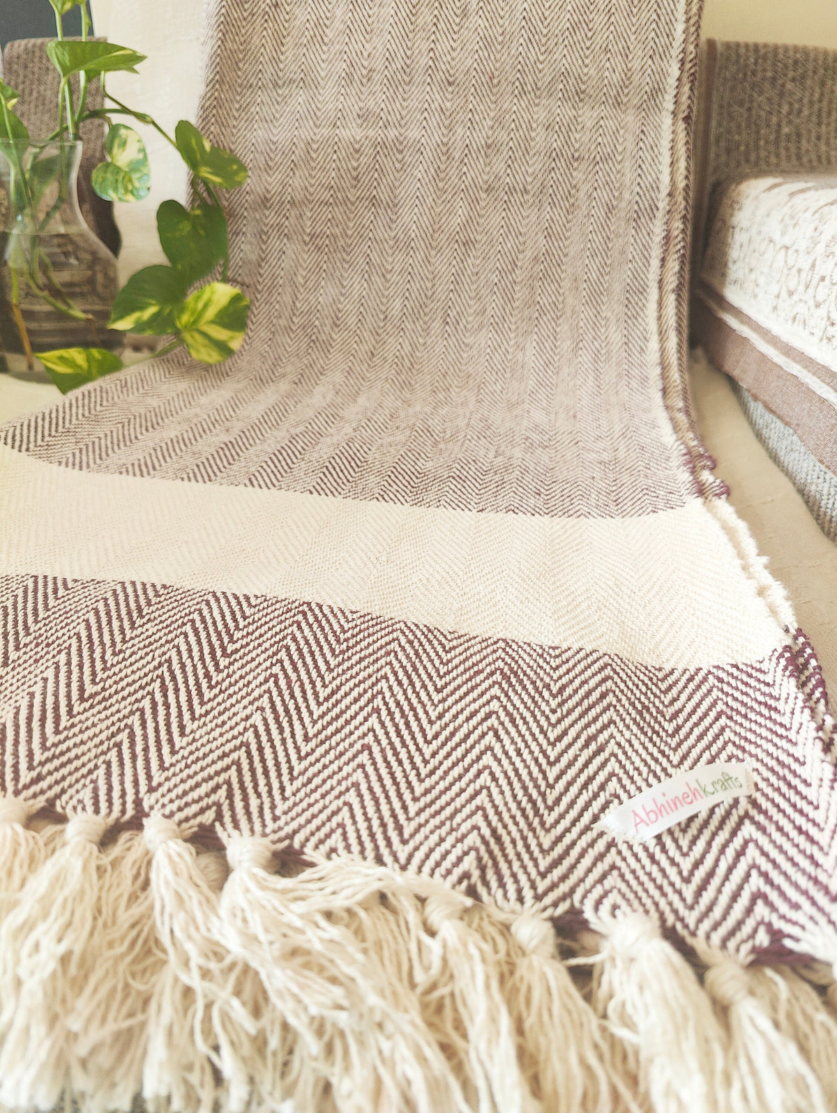 Premium Handwoven Organic Cotton Blanket (Use as bed linen OR yoga/mediation blanket) - Design: Darshan