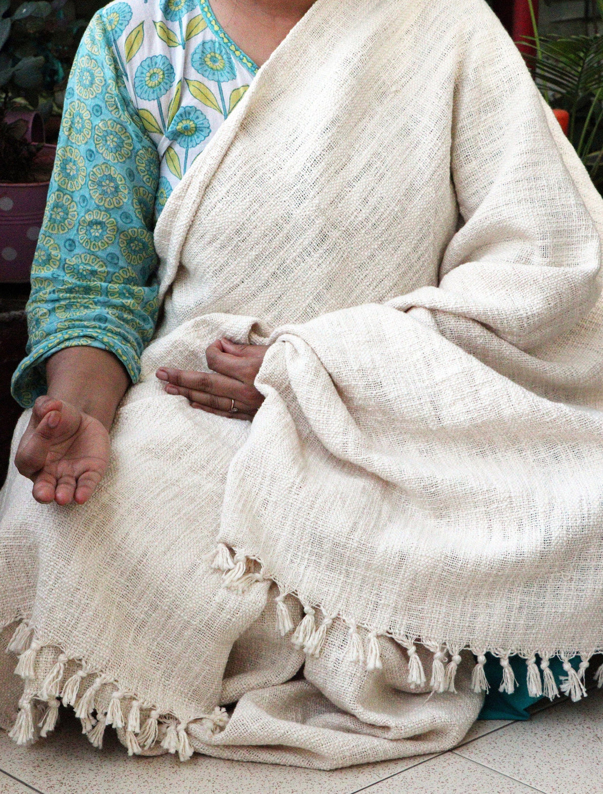 Premium Handwoven Organic Cotton Blanket (Use as bed linen OR yoga/mediation blanket) - Design: Ananda