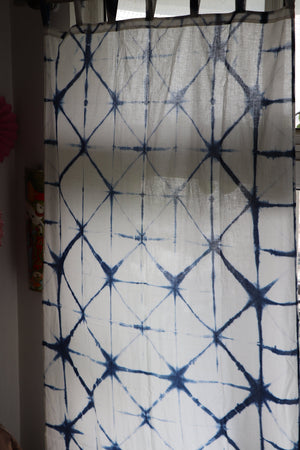 Set of Shibori Tie-Dye Mulmul Muslin Cotton Curtain/Room Divider/Sheer/Drape/Sham with Loops - Into the Blue - Faith